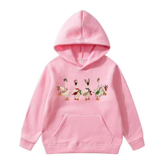 TIWEKE Girls Toddler Hoodies Sweatshirts Winter Farm Print Fashion Casual Pullover with Pocket for Children Christmas Clothing,8-10Years