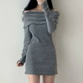thumbnail image 5 of SMihono Maxi Dress, Fashionable Off Shoulder Sweater Dress Long Sleeve Off Shoulder Solid Dresses Flattering and Comfortable Gray L, 5 of 9