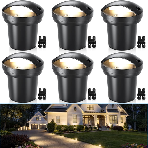 SUNVIE 6 Pack Low Voltage Landscape Lighting 5W Waterproof Well Lights LED in Ground with Wire Connectors Anti-Glare Outdoor Ground Light 3000K