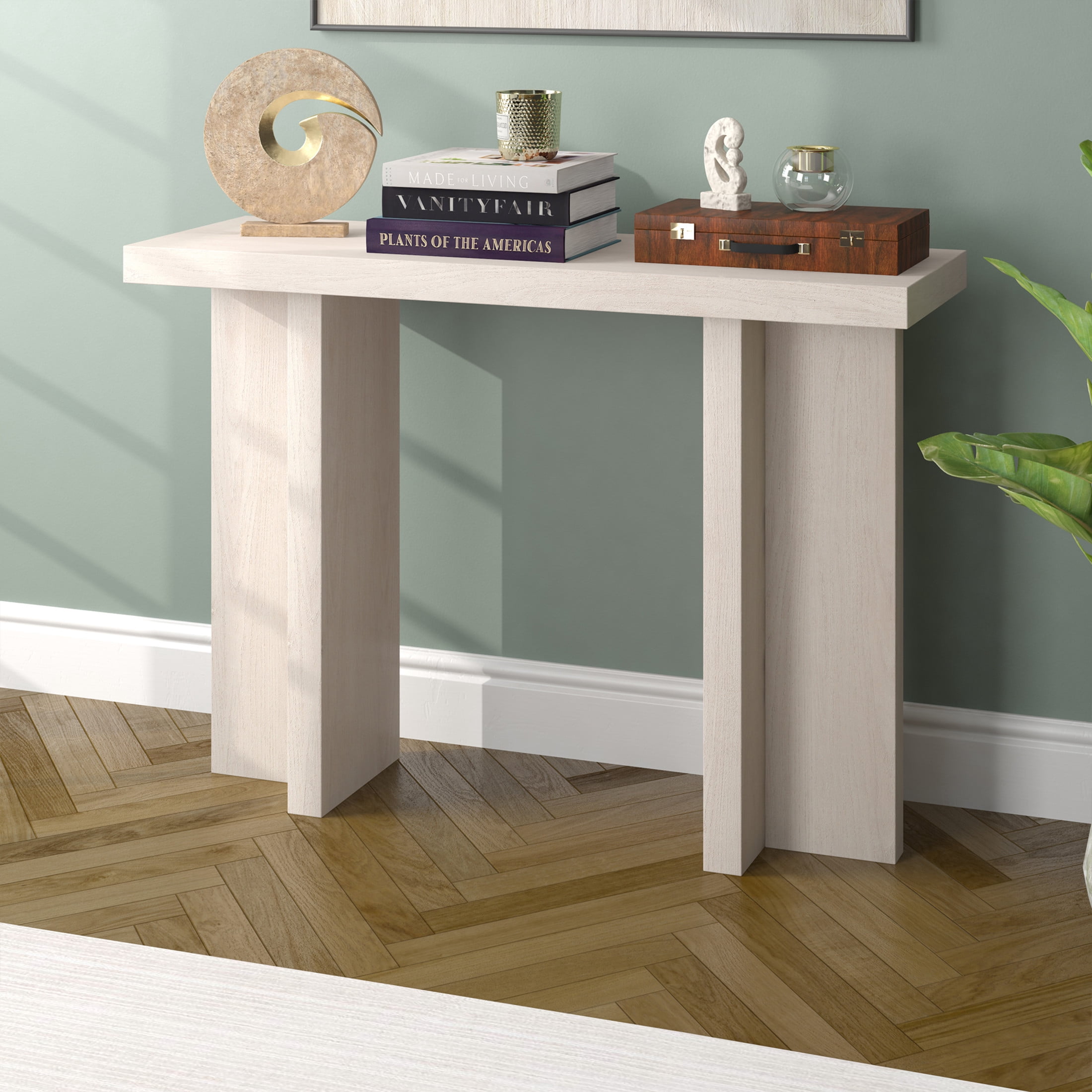 Evelyn&Zoe Adjustable Medium Density Fiberboard Console Table, Alder White