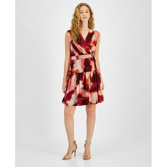 Taylor Women's Printed Chiffon Belted Dress
