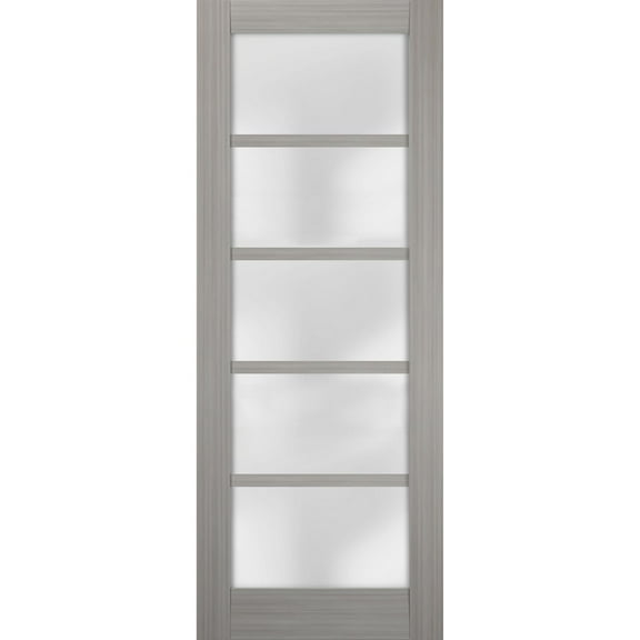 Slab Barn Door Panel Frosted Glass 30 x 80 inches | Quadro 4002 Grey Ash | Sturdy Finished Doors | Pocket Closet Sliding