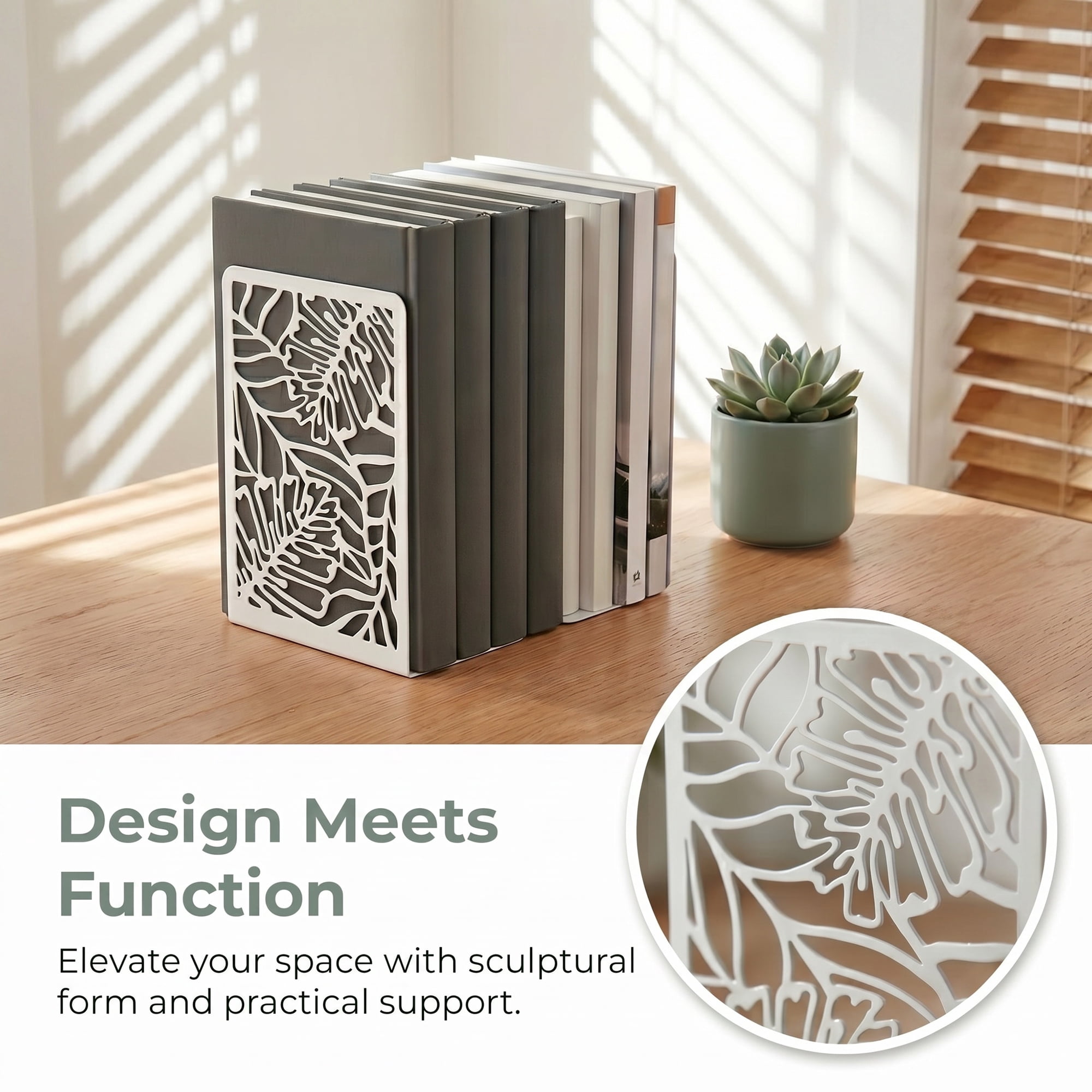 Unique Bargains Decorative Metal Large Non-Skid Book Ends for Shelves White 4.7"x3.2"x7.3"