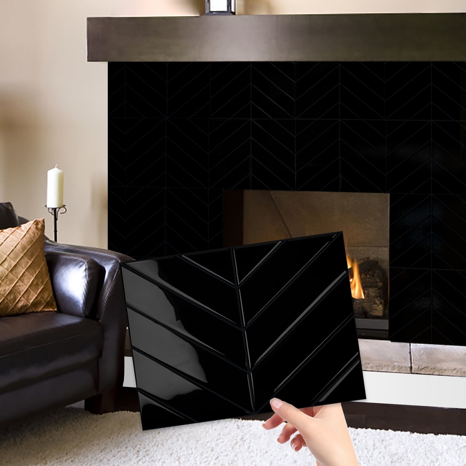DEWOO 10 Sheets Thicker Herringbone Peel and Stick Backsplash, 11.5”×9” Stick on Wall Tiles, Self Adhesive Tile Sticker for Kitchen Backsplash and Bathroom, Black