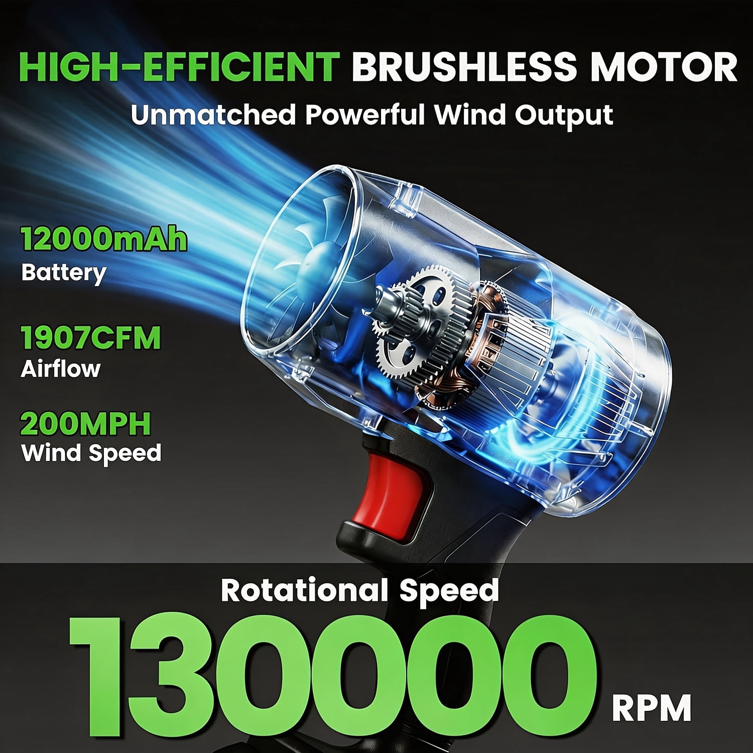 21V Cordless Leaf Blower With Battery 130000 RPM High Speed Handheld Blower Lightweight For Lawn Care Snow Removal Car Drying Patio Yard Outdoor Use