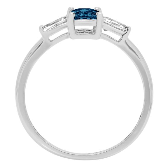 0.8 ct Emerald Cut Natural London Blue Topaz Three-Stone Engagement Ring for Women in 18K White Gold