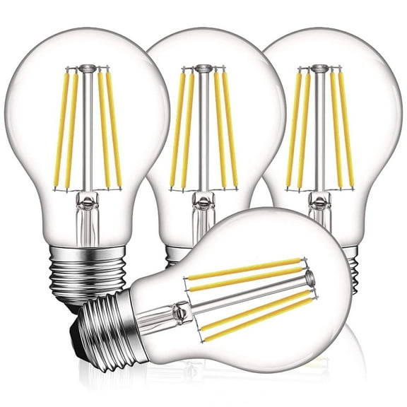 Luxrite Vintage A19 LED Light Bulbs 60W Equivalent, Dimmable, 800 Lumens, LED Edison Bulb 8W, E26 Base (4 Pack) 5000K (Bright White)