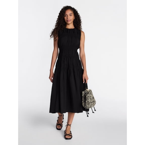 Time and Tru Women's Sleeveless Smocked Midi Dress, Sizes XS-XXXL