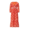 thumbnail image 6 of Caoirhny Women’s Bohemian Floral Dress Summer Half Sleeve V Neck Shirred Waist A-Line Dress Long Flowy Dress, 6 of 9