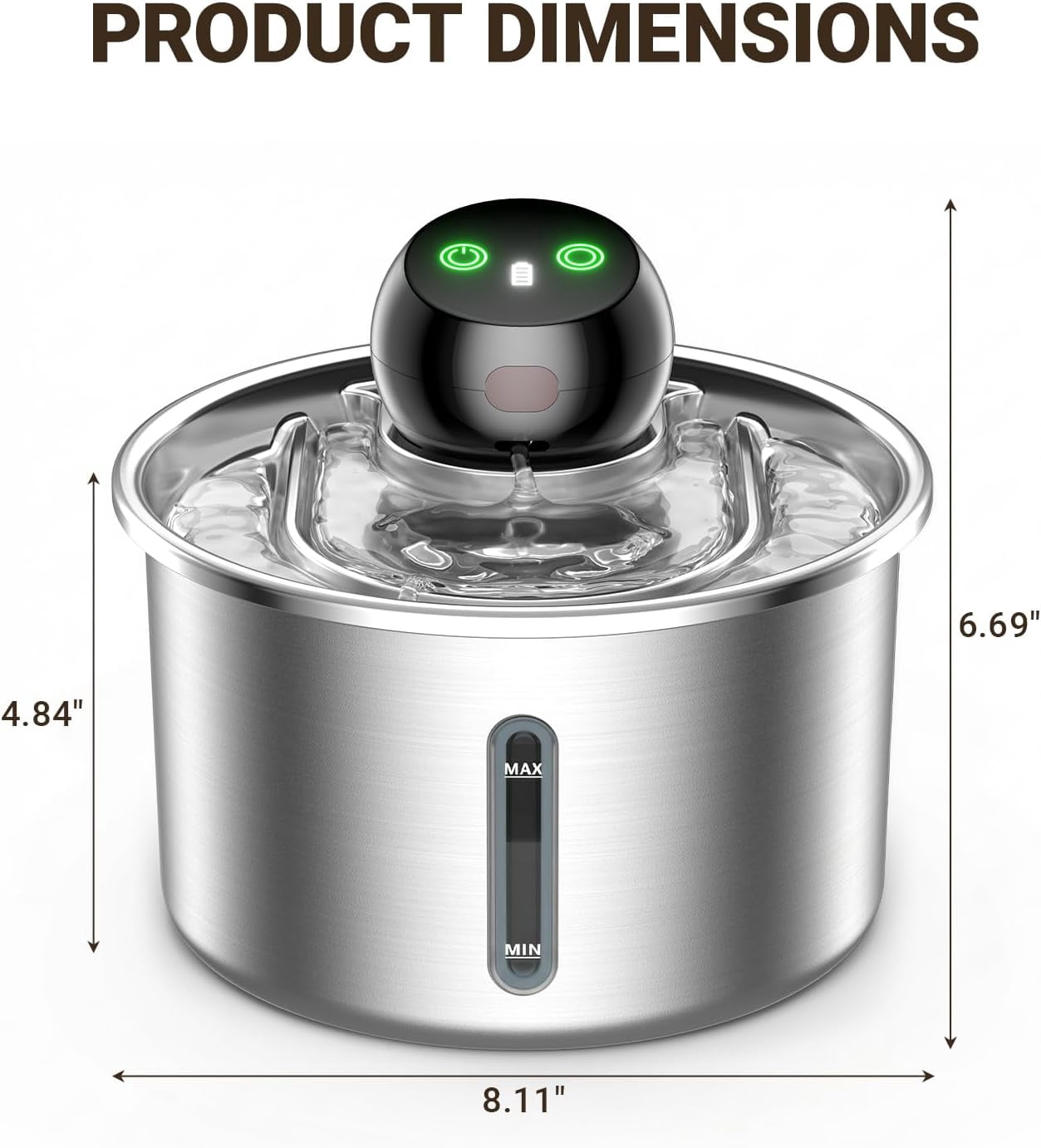 Stainless Steel Cat Water Fountain, 4L/135oz Large Capacity Automatic Pet Water Fountain for Cats & Small Dogs, Quiet USB Powered Pet Water Dispenser with 4 Filters & 4 Sponges
