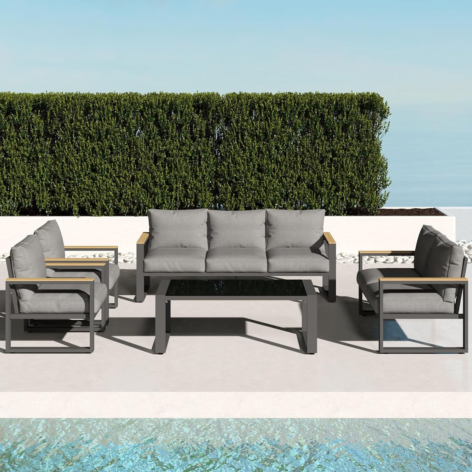 RoyalCraft Aluminum Patio Furniture Set, 8 Piece Outdoor Conversation Set with Coffee Table, Metal Outdoor Patio Furniture Set for Porch Backyard Garden, Grey