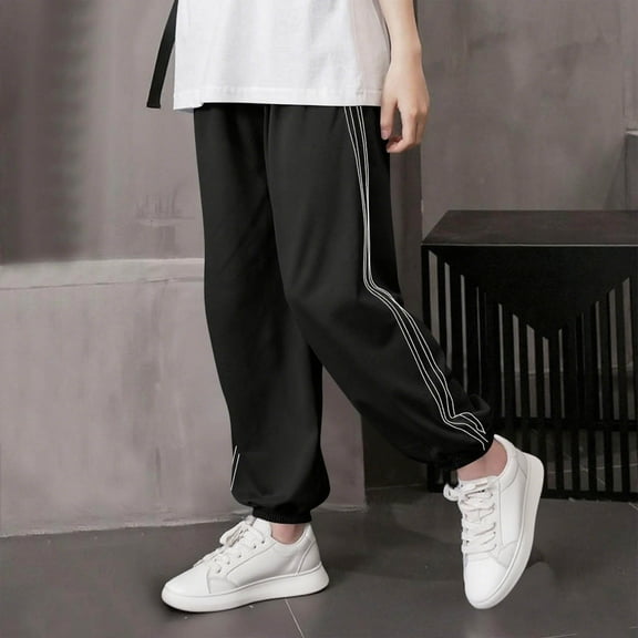 SGFCWSX Cargo Pants for Girls Solid Color Thin Stripe Tapered Leg Soft Loose Jogger Pants Black Size 7 Years