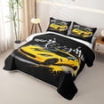 thumbnail image 3 of Castle Fairy Retro Racing Car Quilt King,Race Flag Print King Coverlet Set for Bedroom,Yellow Black, 3 of 7