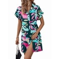 thumbnail image 3 of Womens Summer Shirt Dress Short Sleeve Floral Shift Dress Casual Loose Flowy Beach Sundress Green XXL, 3 of 9