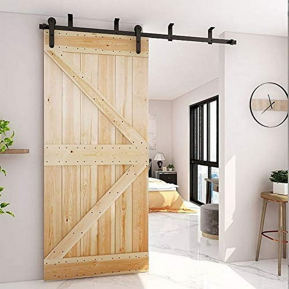 4-12FT Sliding Barn Door Hardware Kit Ceiling Mount Style, 12FT Length Rails fit 72" Width Single Door Panel, Line Style