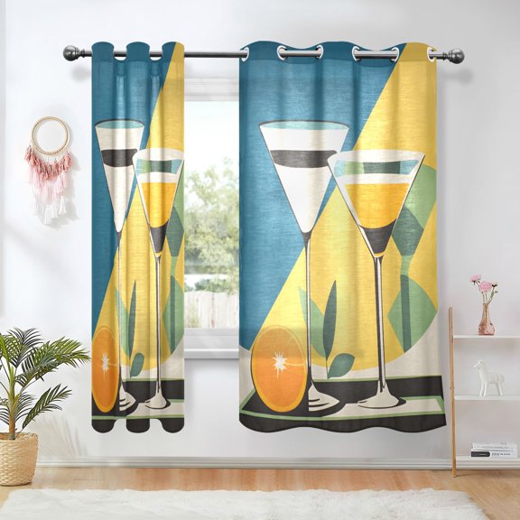 Yayeee Window Curtains Set of 2 for Living Room Light Filtering 63"x52", Yellow Glasses
