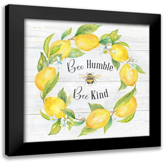 Coulter, Cynthia 12x12 Black Modern Framed Museum Art Print Titled - Lemons And Bees Sentiment woodgrain I