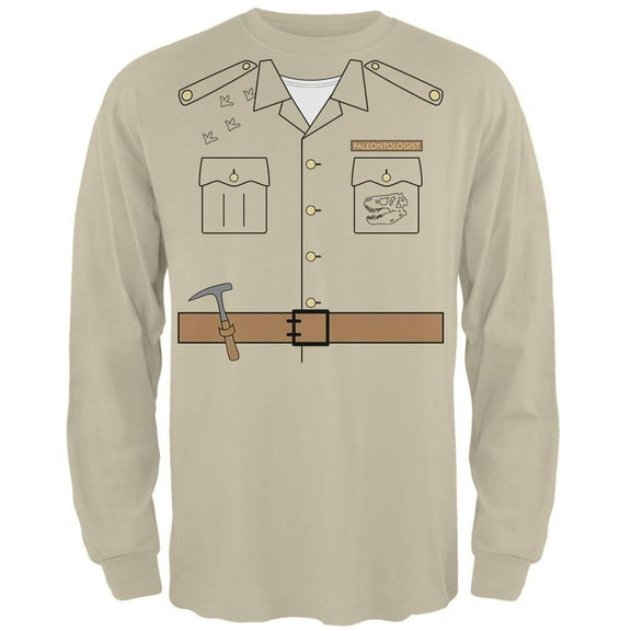 Halloween Paleontologist Dinosaur Hunter Costume Mens Long Sleeve T Shirt Sand LG