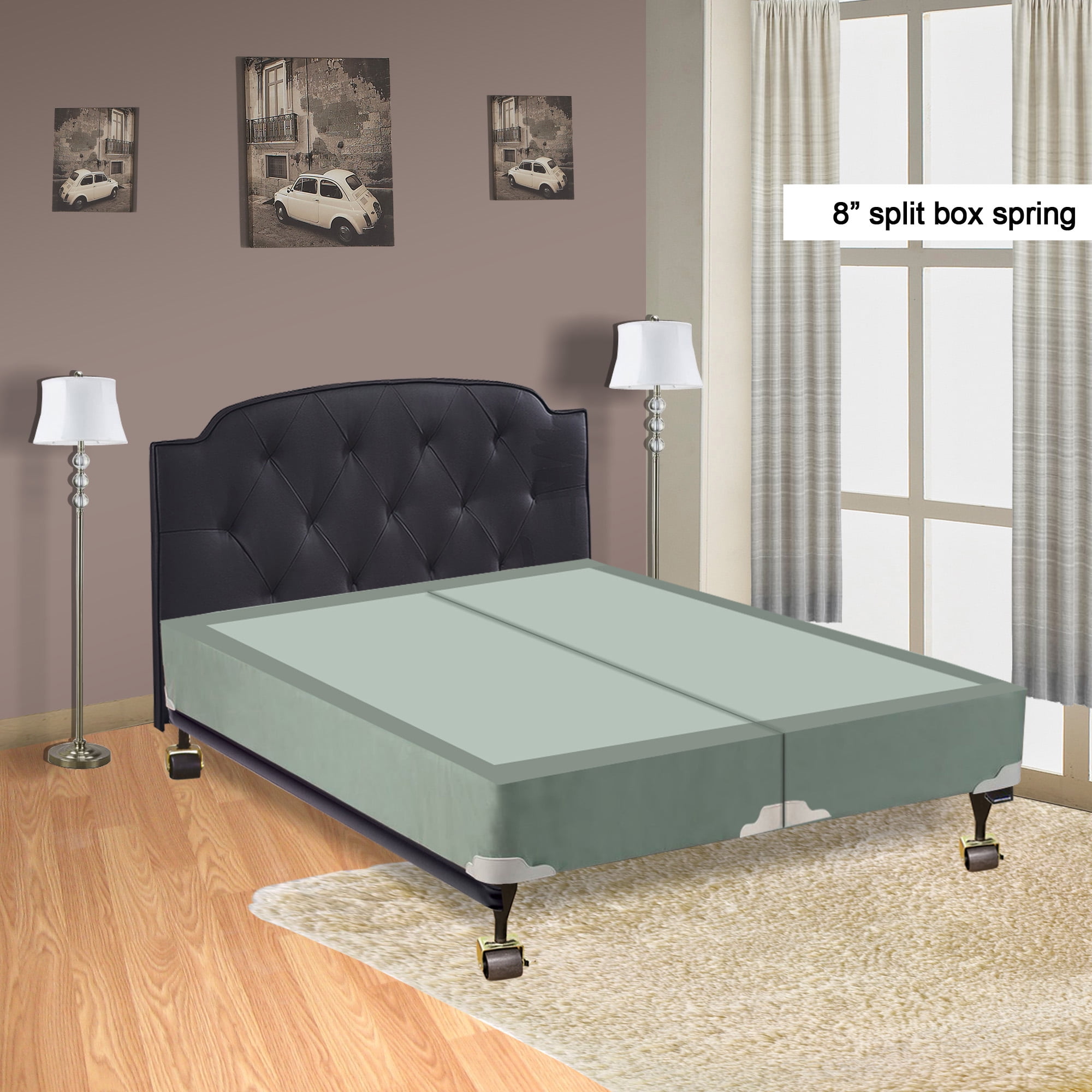 WAYTON, 8" Vinyl Split Wood Box Spring For Mattress, California King Size 84"x72"