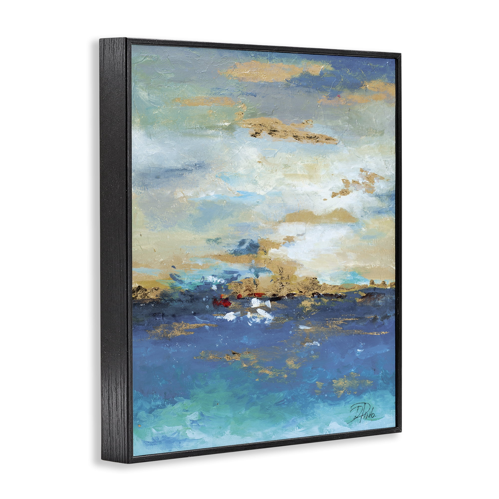 Stupell Industries Ocean View with Tan Accents Abstract Painting Black Framed Art Print Wall Art, 16 x 20