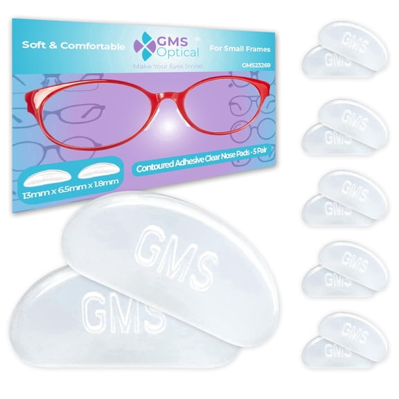 Adhesive Nose Pads 1.8mm Reg-Thin 13mm, Clear, 5 Pairs, Silicone Nose Pads for Glasses
