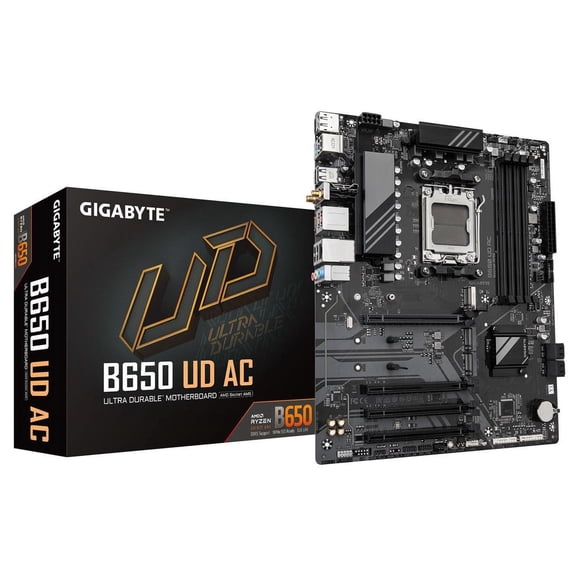 GIGABYTE B650 UD AC (rev. 1.0) AM5 LGA 1718 AMD B650 ATX Motherboard with 5-Year Warranty, DDR5, PCIe 4.0 M.2, PCIe 4.0, USB 3.2 Gen2x2 Type-C, GbE LAN