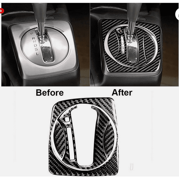 Car Gear Shift Box Panel Decal for Honda Civic 8th Gen 2006-2011 Waterproof Interior Frame Trim Sticker Black Carbon Fiber Adhesive Backing 1Set