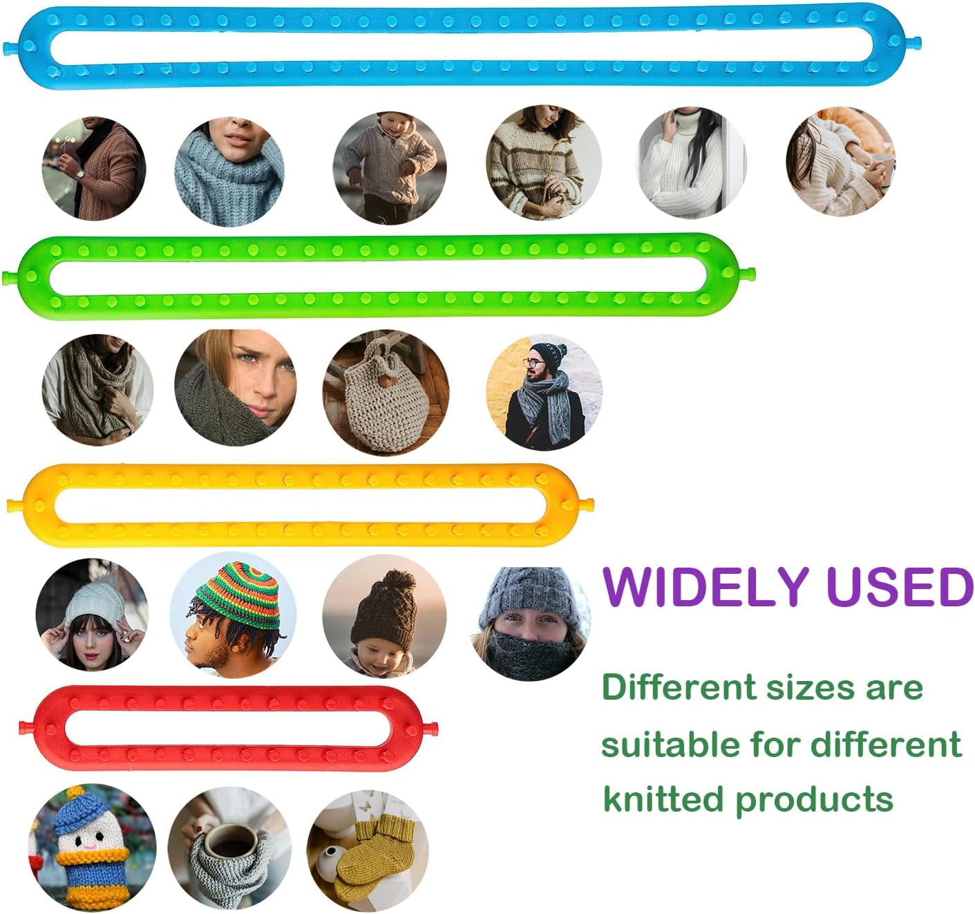 Knitting Looms Boards Set, ABS Plastic, Insertable Pegs Scarf Loom, DIY Knitting Kit for Beginners,Includes 4 Sizes (9.45in, 13.39in, 17.72in, 21.65in)