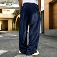 thumbnail image 5 of Men's Corduroy Wide Leg Sweatpants Baggy Elastic Waist Drawstring Pants Loose Fit Casual Streetwear Fall Winter Clothes Navy S, 5 of 5
