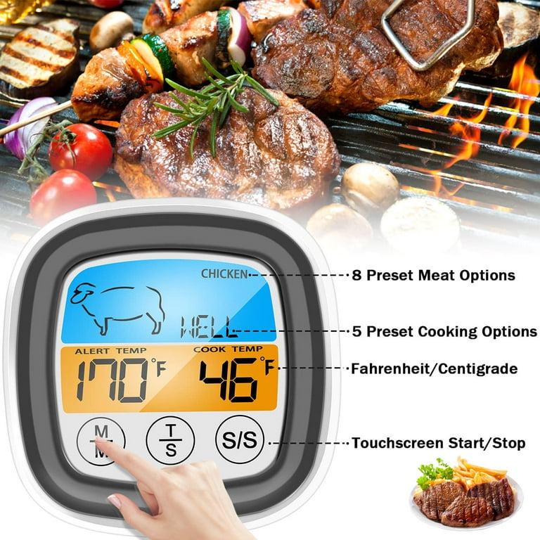 BUTORY Digital Meat Thermometer Instant Read Food Thermometer with Back  Light and Waterproof Probe Magnetic Kitchen Cooking Thermometer Timer 