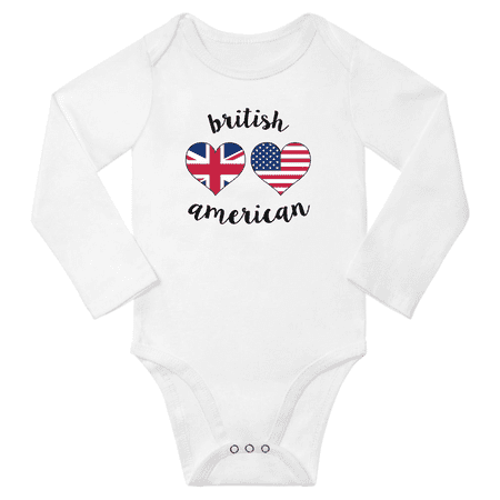 

British and American Love Heart Baby Long Slevve Bodysuits (White 12-18 Months)
