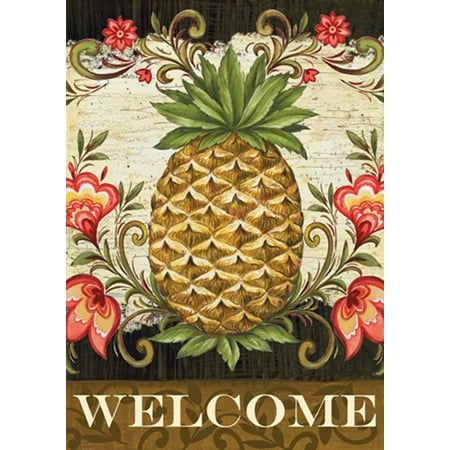 Pineapple Welcome House - Toland - Pineapple & Scrolls - Decorative Double Sided Welcome Floral USA-Produced House Flag, DURABLE FLAG: Toland Home Garden's durable indoor, outdoor art flags.., By Toland Home Garden