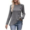 thumbnail image 2 of BLTIBY Long Sleeve Shirts for Women Knit Round Neck Button Dressy Solid Color Sweater Blouse Autumn Lightweight Casual Tunic Tops Gray M, 2 of 7