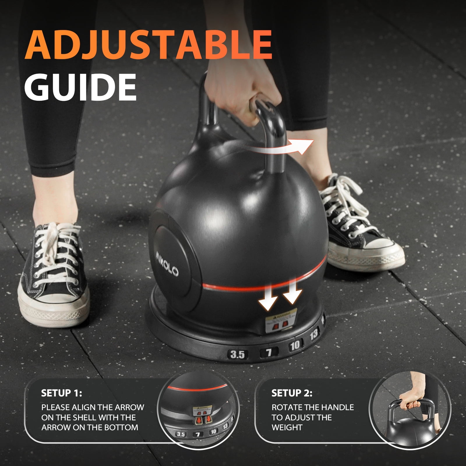 Mikolo Adjustable Kettlebell Weight Set-Quickly Adjusts 7 Weights,Ergonomic kettlebell sets for Home Gym 3.5-22.5 LBS