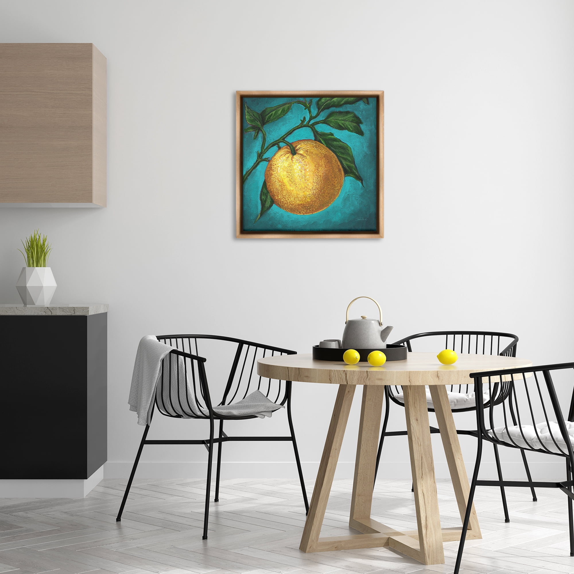 Stupell Industries Citrus Fruit on Branch Food & Beverage Painting Brown Floater Framed Canvas Art Print Wall Art, 25 x 25