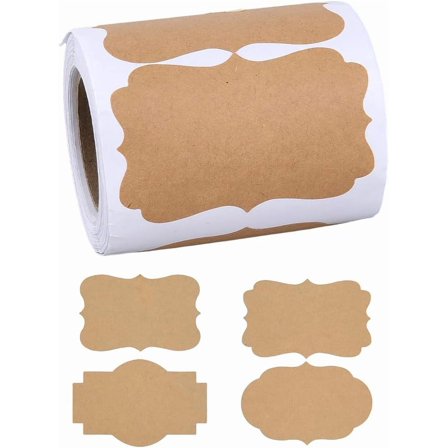 1roll 200pcs Printable Blank Kraft Paper Self Adhesive Stickers Writable Gift Tag Label Stickers for Laser & Inkjet Printer Mixed Shapes Sandy Brown 49x73~76x0.1mm