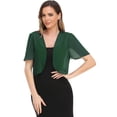 thumbnail image 4 of Bolero Para Mujer, Cárdigans Recortados De Manga Corta Transparentes Con Frente Abierto De Gasa Suave Para Vestido De Noche (Verde Oscuro S), 4 of 5