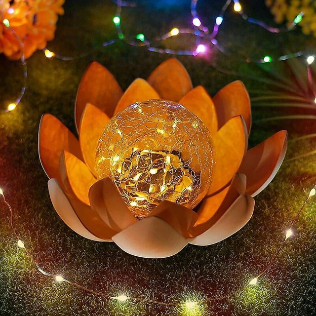 Lámpara solar de jardín en forma de flor de loto - Para exteriores - Bonito efecto de luz con cristal roto (1 pieza)