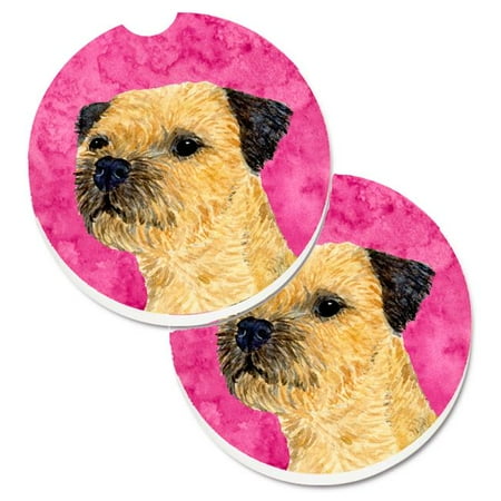 

Pink Border Terrier Set of 2 Cup Holder Car Coaster