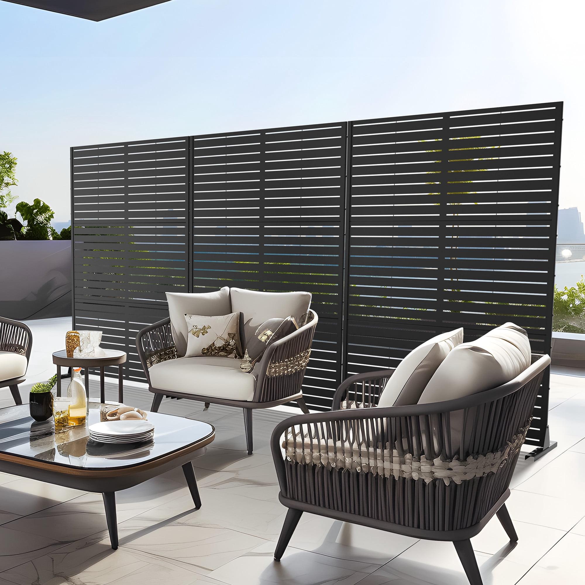 MAYEERTY 72" x 47" Outdoor Privacy Screen, Metal Decorative Screen