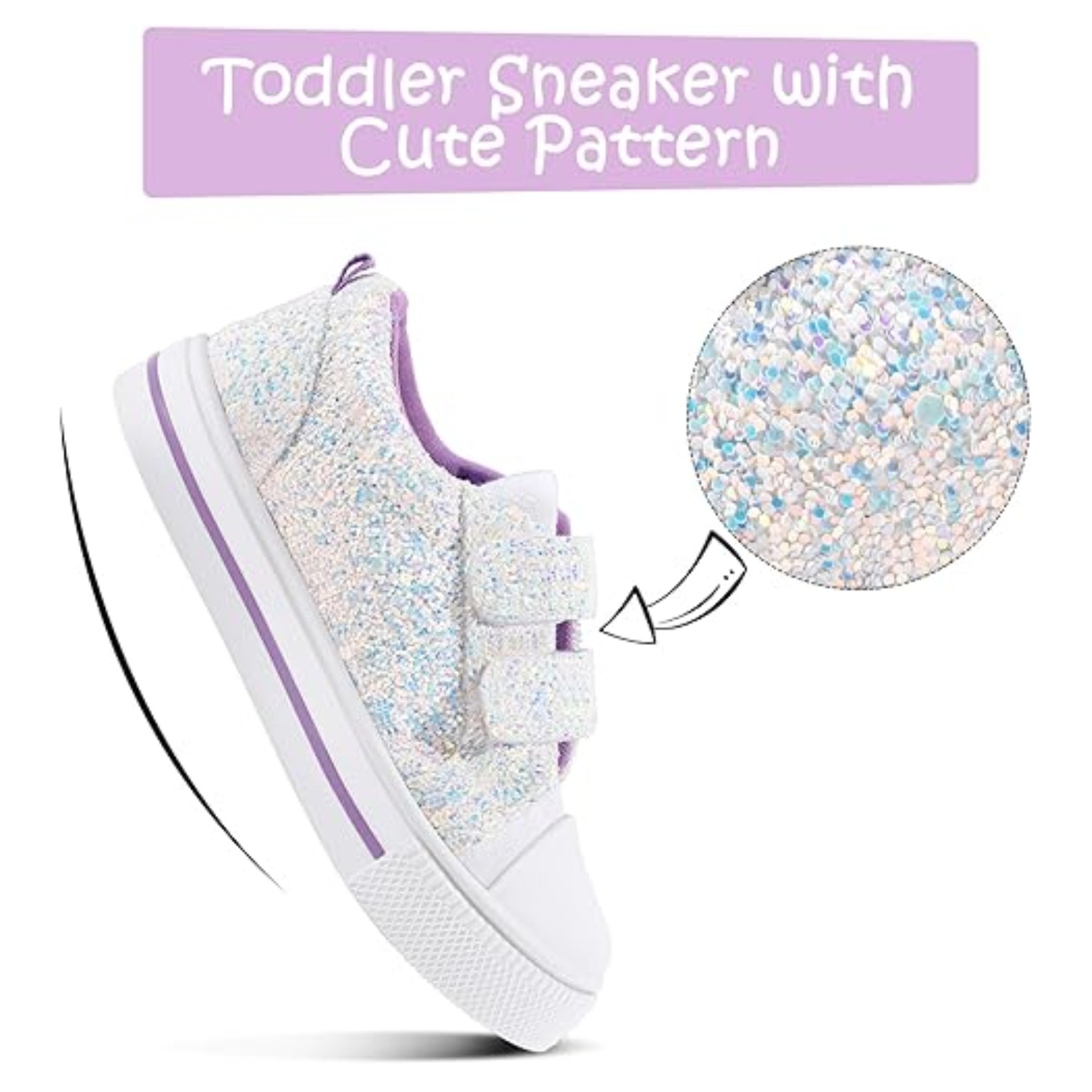 Bocca Kids Walking Sneakers, White Glitter Canvas photo 6