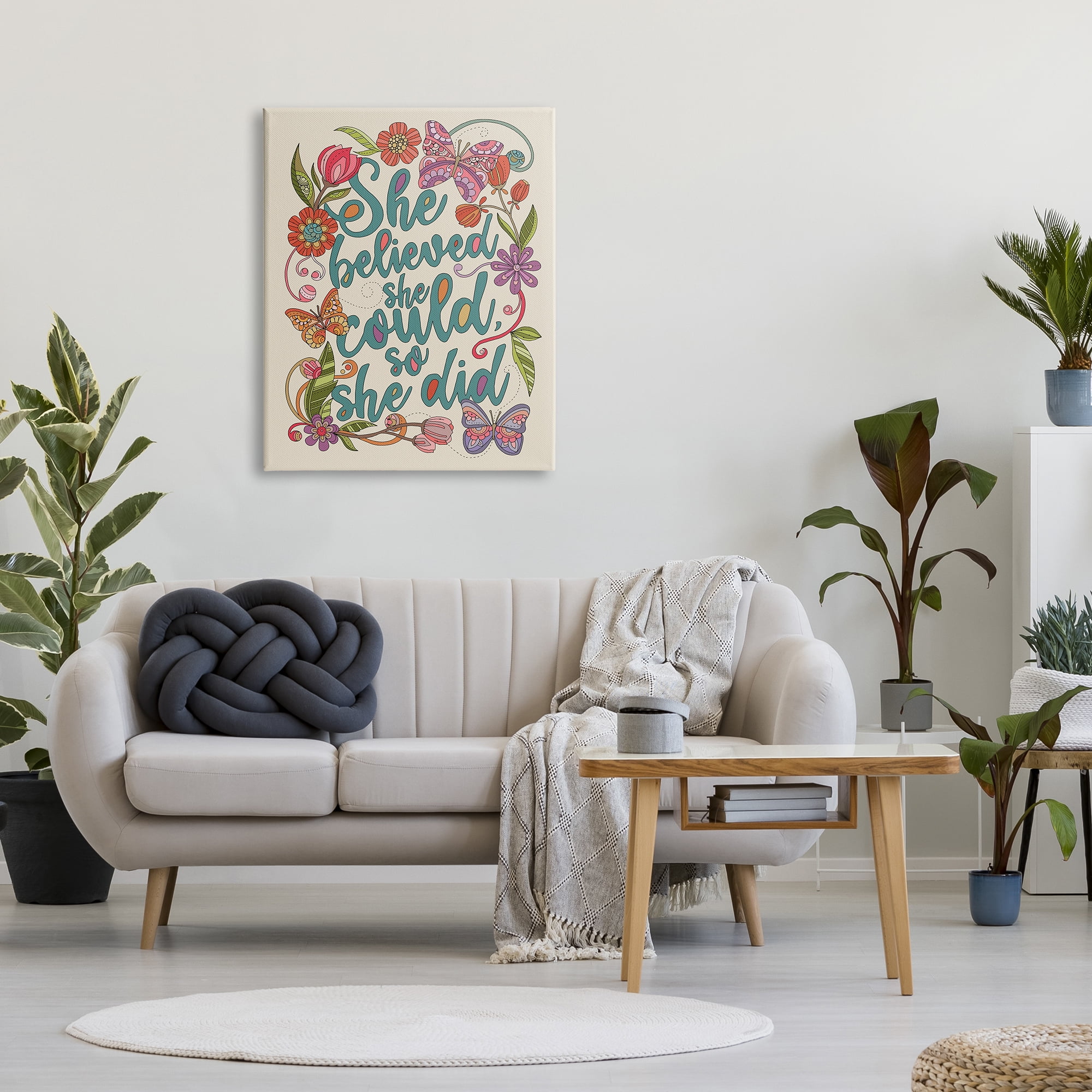 Stupell Industries She Believed Girl Power Motivational Patterned Floral Butterflies Graphic Art Gallery Wrapped Canvas Print Wall Art, Design by Valentina Harper