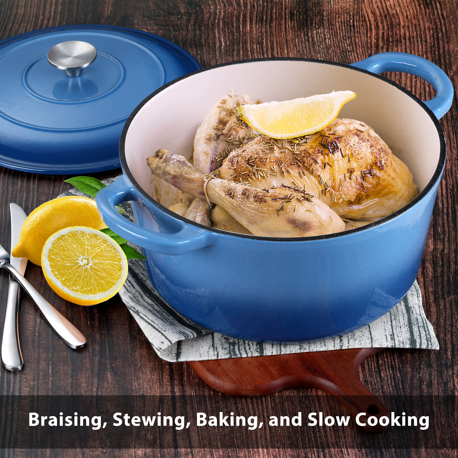 Coliware 6-Quart Enameled Cast Iron Dutch Oven, Blue photo 5