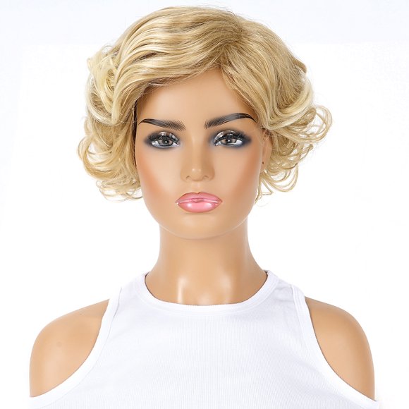 White people love gradient blonde wigs, high-end rose mesh headgear wigs