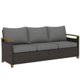 thumbnail image 2 of Outsunny 3 Seater Outdoor Couch Sofa, PE Wicker Patio Sofa with Wide Deep Seat, 4" Cushions, Wood-Effect Armrests and Legs, Gray, 2 of 9