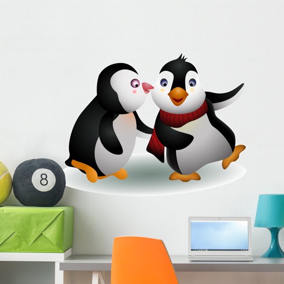 Kissing Cute Penguin Wall Decal Mural by Wallmonkeys Vinyl Peel and Stick Graphic for Girls (36 in W x 26 in H)