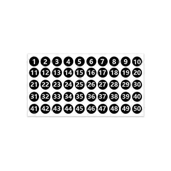 1 to 50 Number Stickers, 10 Running Black Vinyl Numbers, Waterproof Labels for Sorting