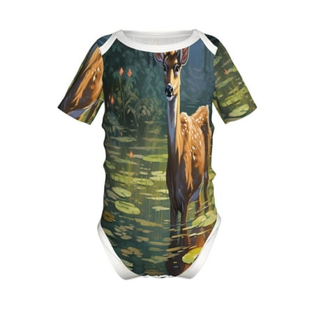 

Junzan Peaceful Deer Lily Pond Print Short-Sleeve Baby Climbing Clothes Bodysuits for Infant One-Piece for Baby Boys & Girls Baby Clothes Baby Romper with Snap Closure-18 Months