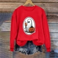thumbnail image 5 of thefmos Women's Long Sleeve Pullover Sweatshirt Halloween Print Lightweight Solid Color Casual Top Trendy Spooky Season Outfit, Red L, 5 of 6