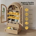thumbnail image 5 of Bestier 71" Arched Pantry Storage Cabinet with Adjustable Shelves, LED Light, Glass Doors and 2 Large Drawers, Farmhouse Display Cupboard for Kitchen, Dining Room, Bathroom, Natrual, 5 of 12